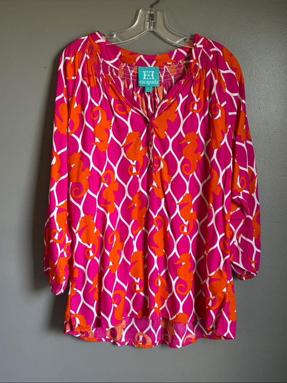 escapada pink & orange blouse w/ seahorses * sz L *